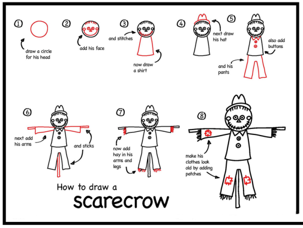 How to Draw a Scarecrow Simple Drawing