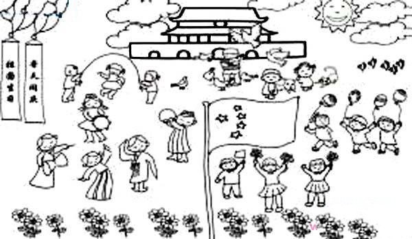 Simple drawing pictures to celebrate National Day: Lively and festive Tiananmen Square