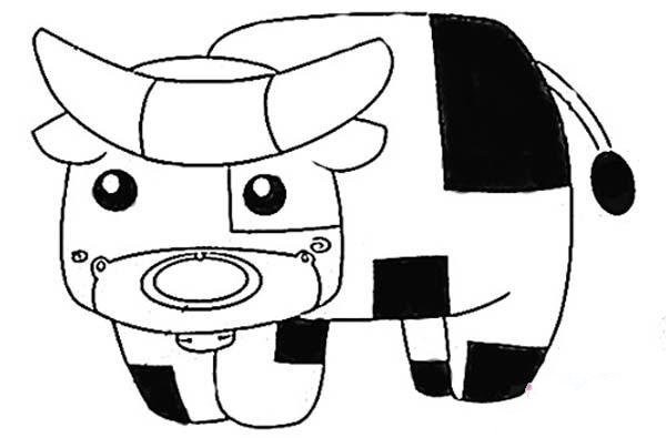 Childrens simple drawing of cute cartoon cow