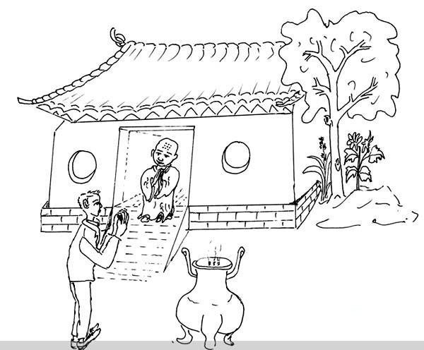 Simple drawing pictures of Qingming Festival scenes: offering incense in temples