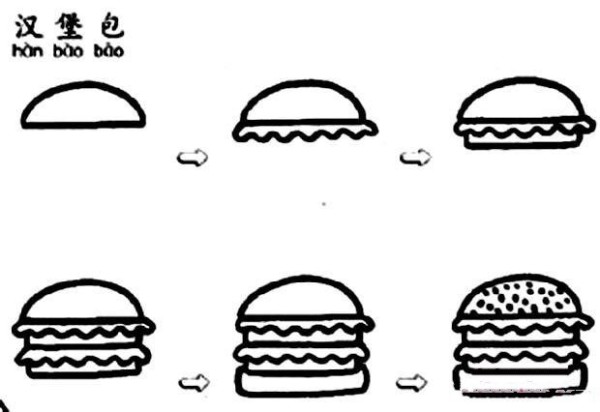 About the steps of drawing simple strokes of hamburger