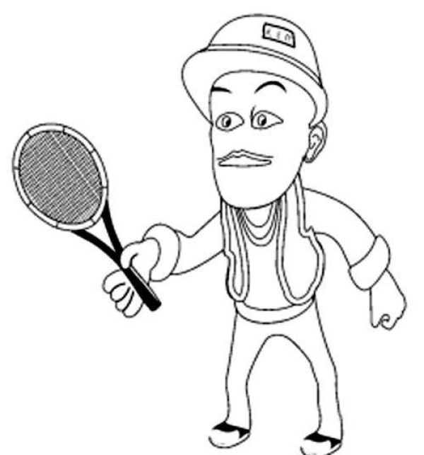 A complete collection of simple drawing pictures of bald Qiang, a young boy: Bald Qiang holding a tennis racket