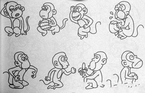 A complete collection of simple drawings of monkeys