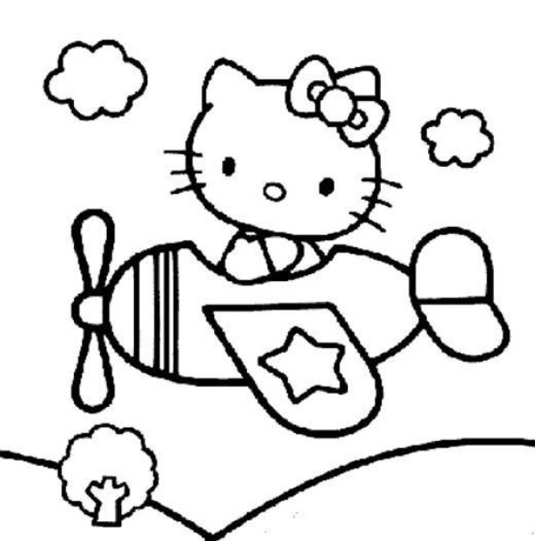 Childrens simple drawing pictures of Hello Kitty: hello kitty on a plane