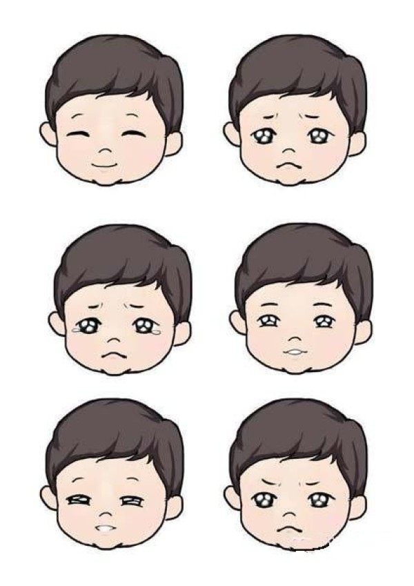 Simple drawings of character expressions: various expressions of boys