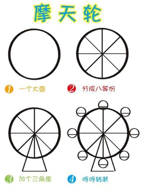 How to draw a Ferris wheel with simple strokes: How to draw a Ferris wheel