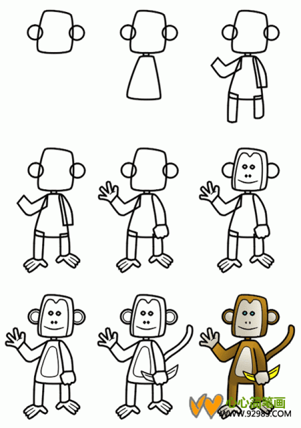 Simple drawing tutorial of monkey