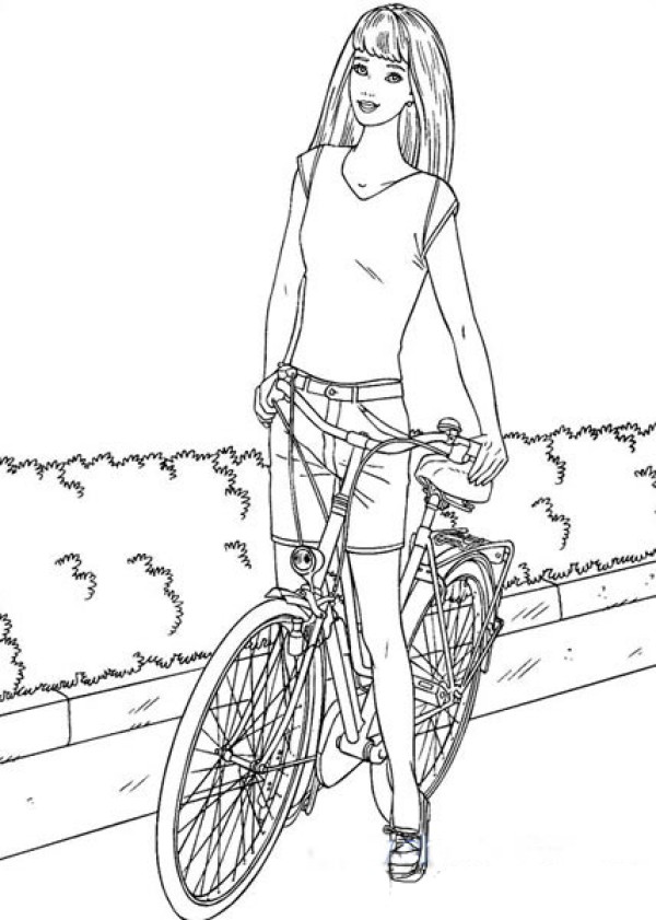 Simple strokes of girl and bicycle