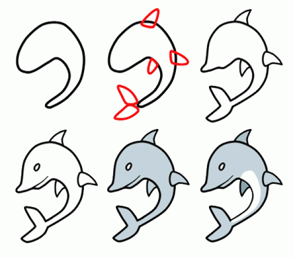 How to draw a dolphin in simple strokes