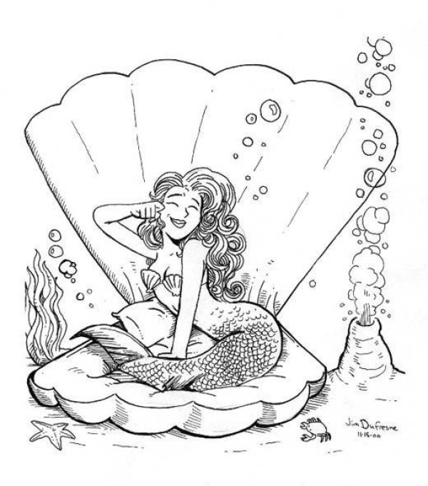 Shell Pearl Mermaid Simple Drawing Picture