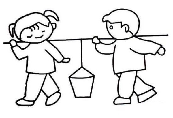 A complete collection of simple drawings for May 1st Labor Day in kindergarten: carrying water