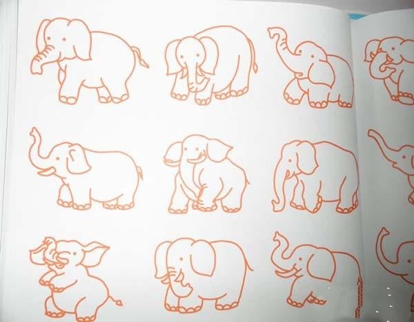 Complete collection of simple strokes of elephants for children