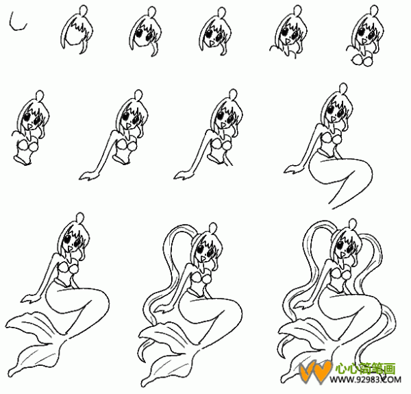 Teach you the simple steps to draw a mermaid (two pairs)