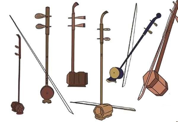 A collection of pictures of simple strokes of Erhu with various colors