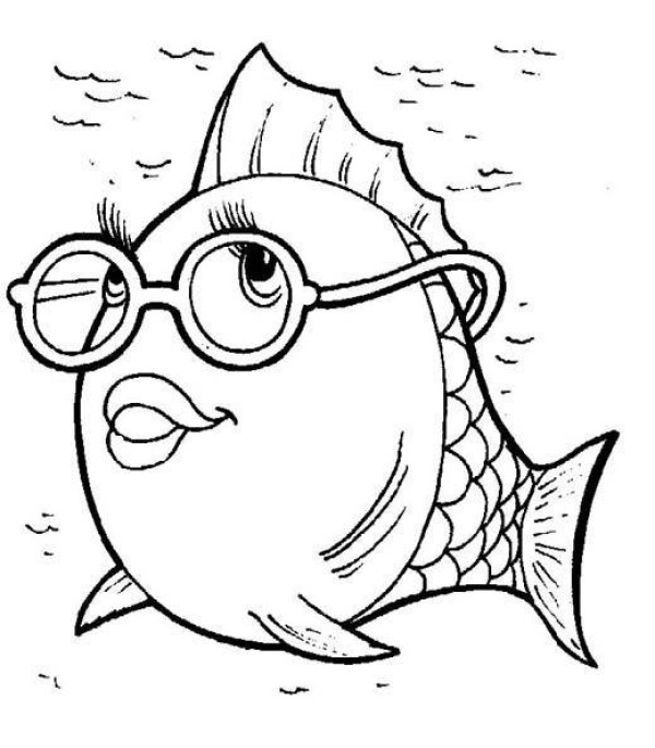 Cartoon fish simple drawing: fish wearing glasses