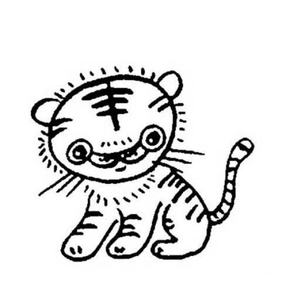 Childrens simple drawing of little tiger