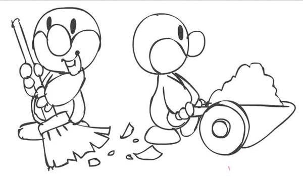 May 1st Labor Day Cartoon Simple Drawing Picture: Little Duck Doing Labor