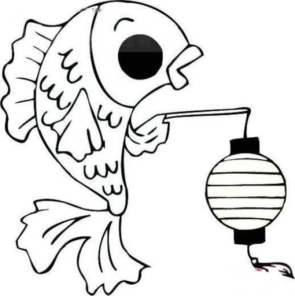 A collection of simple drawings of Lantern Festival cartoons: goldfish carrying lanterns