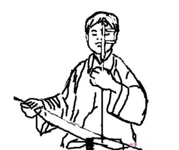 Simple drawing picture of boy playing erhu