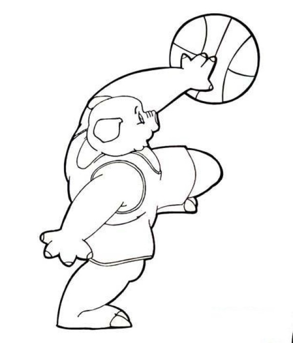 Cartoon Pig Simple Drawing: Pig Playing Basketball