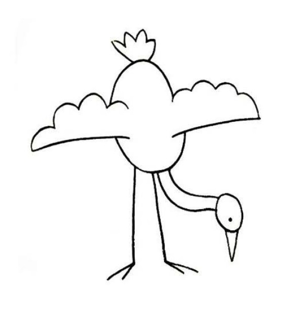 Simple drawing picture of red-crowned crane in kindergarten