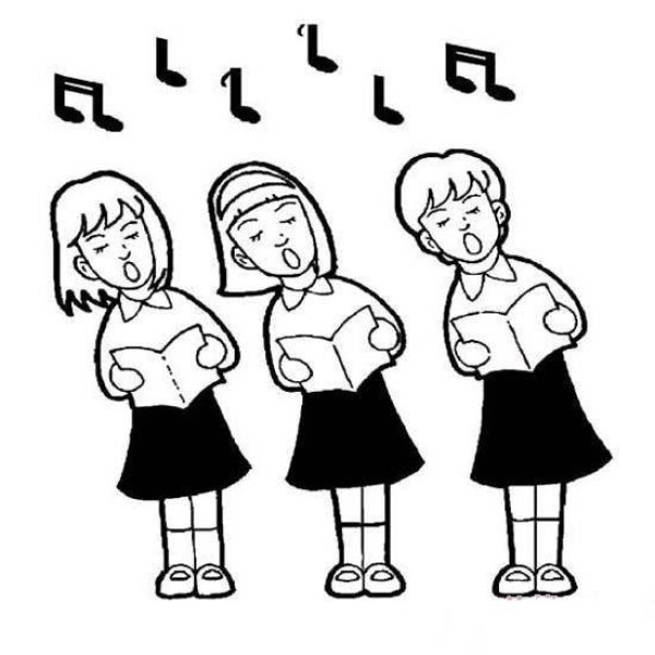 Childrens Day themed simple drawing picture: children singing on Childrens Day