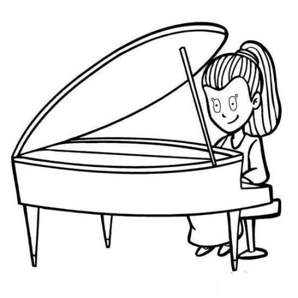 A collection of simple drawing pictures of girls playing the piano