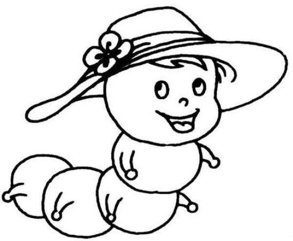 Cartoon caterpillar simple drawing: Caterpillar wearing a hat