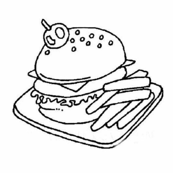 Simple drawing of hamburger and fries