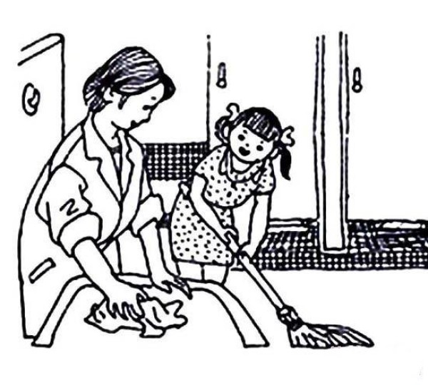 May Day Labor Day simple drawing: I help my mother with housework