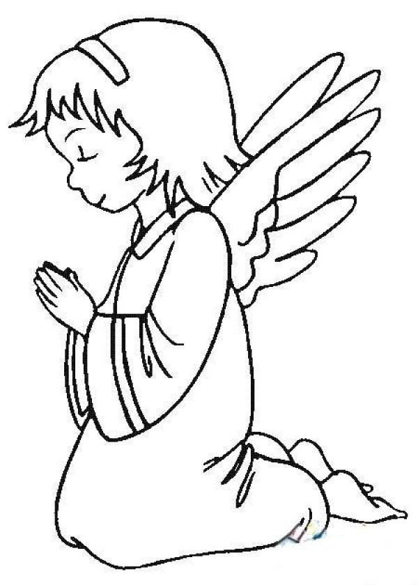 Simple drawing picture of praying angel girl