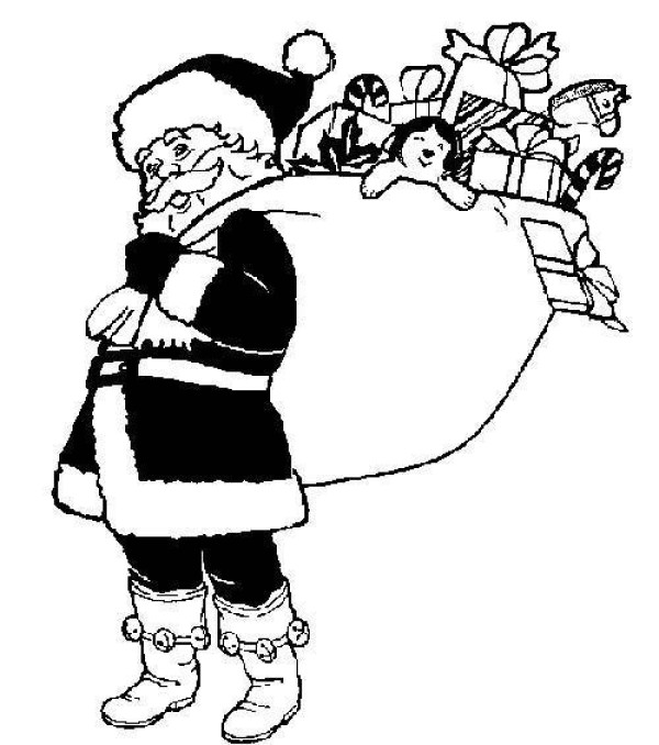 Simple drawing of Santa Claus giving gifts at Christmas