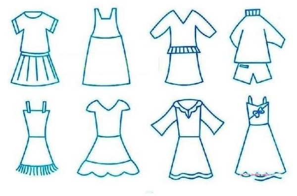 A complete collection of pictures of childrens simple drawings of various skirts