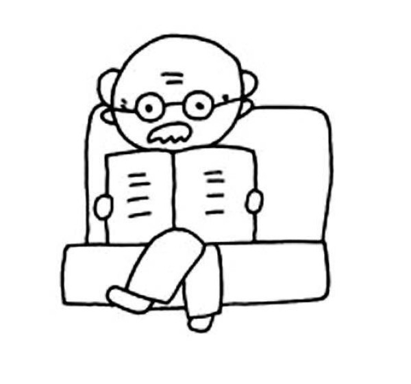 Simple drawing of my grandpa: Grandpa sitting on the sofa and reading the newspaper