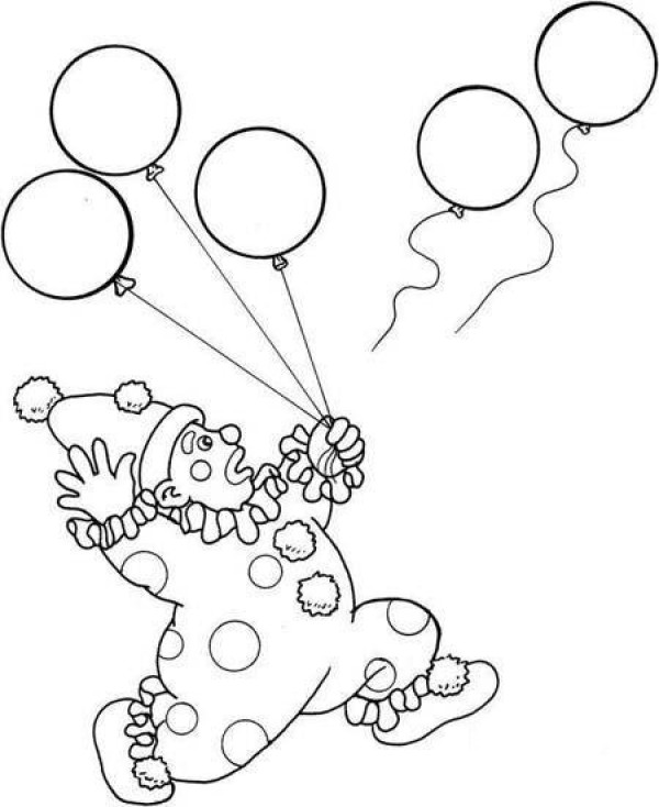 A complete collection of childrens simple drawing pictures of a clown holding a balloon