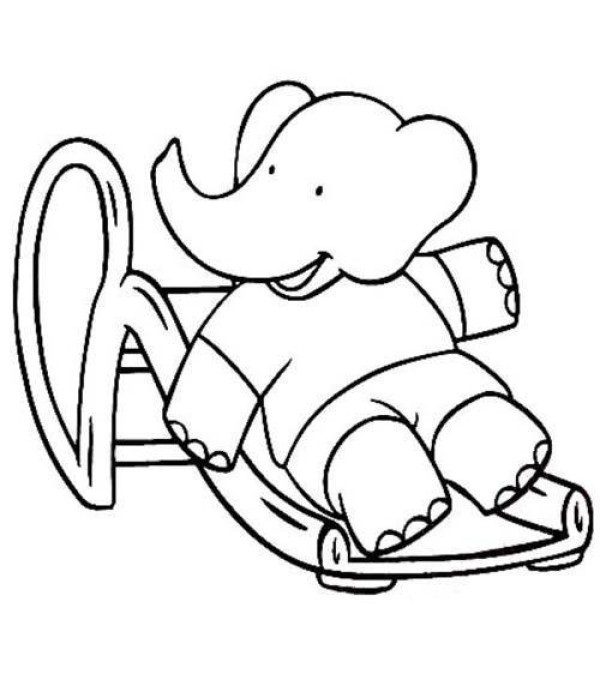 Simple drawing of elephant playing on slide