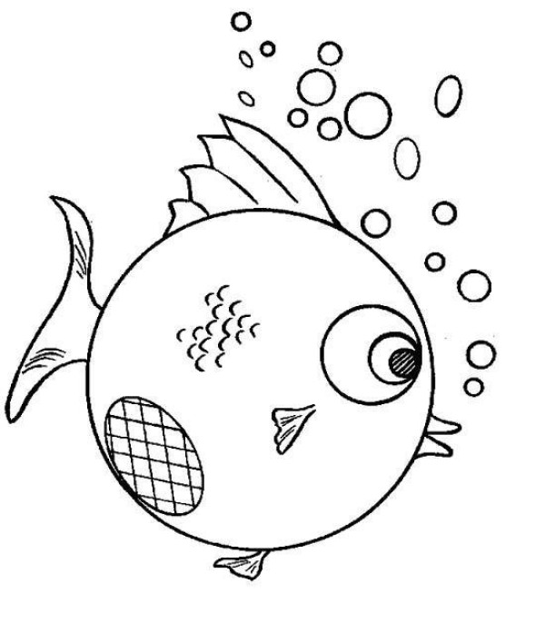 Simple drawing of fish: small fish blowing bubbles in the water