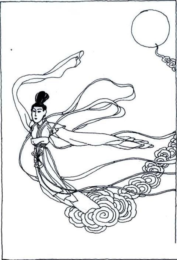 Simple drawing picture of Chang'e dancing gracefully