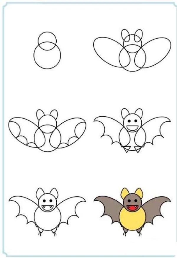 Steps to draw a bat in simple strokes: How to draw a bat