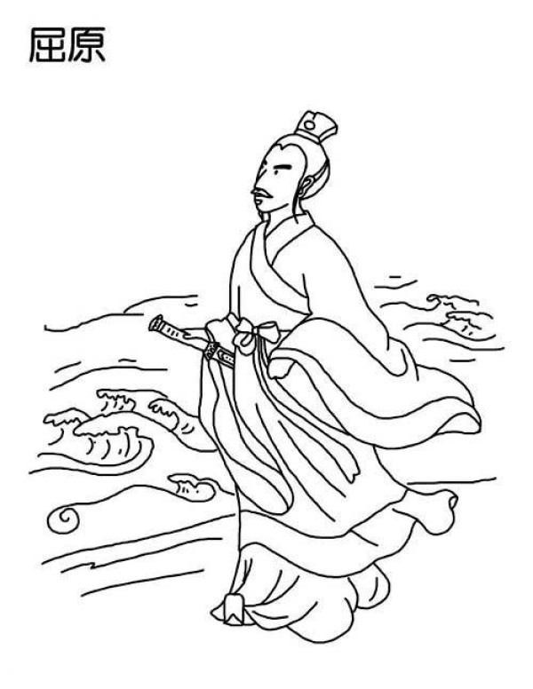 Simple drawing pictures of Dragon Boat Festival characters: Qu Yuan