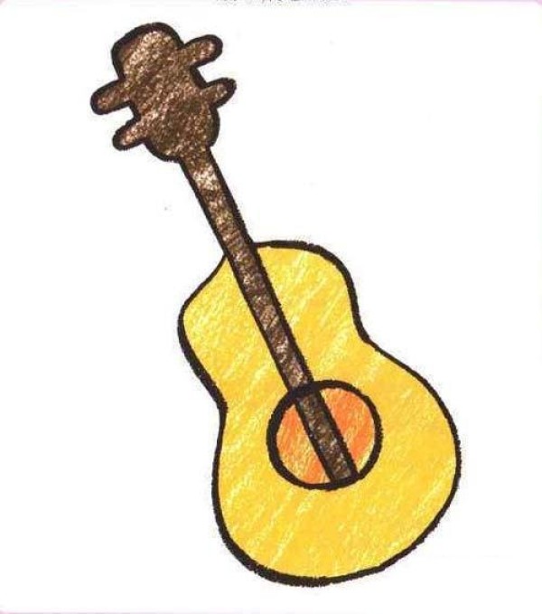 Childrens simple drawing picture of guitar with color