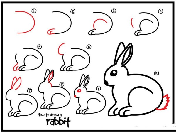 How to draw a little white rabbit in simple strokes