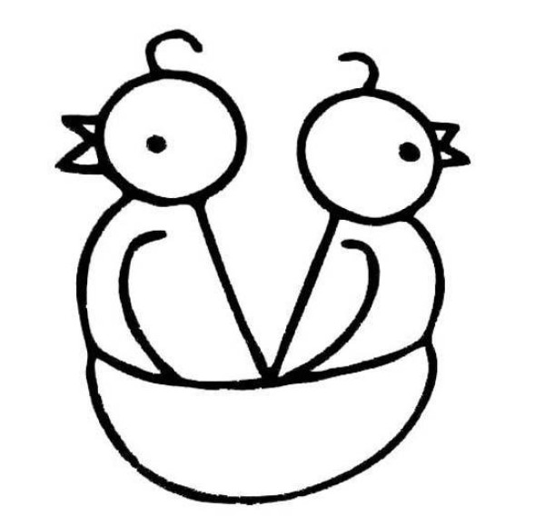 Simple drawing of two birds in the birds nest