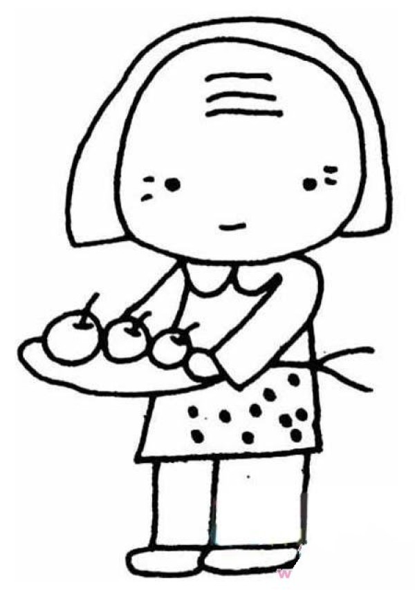 Childrens simple drawing pictures about my grandma theme: grandma carrying fruits