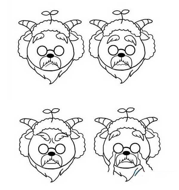 A complete collection of simple drawing pictures of childrens slow sheep avatars and expressions