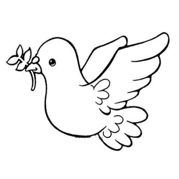 A simple drawing of a little peace dove holding an olive branch in its mouth