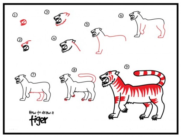 How to draw a tiger with simple strokes