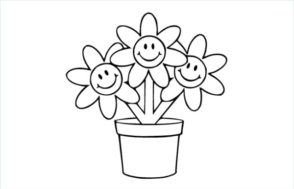 Simple drawing pictures of small flowers in flower pots