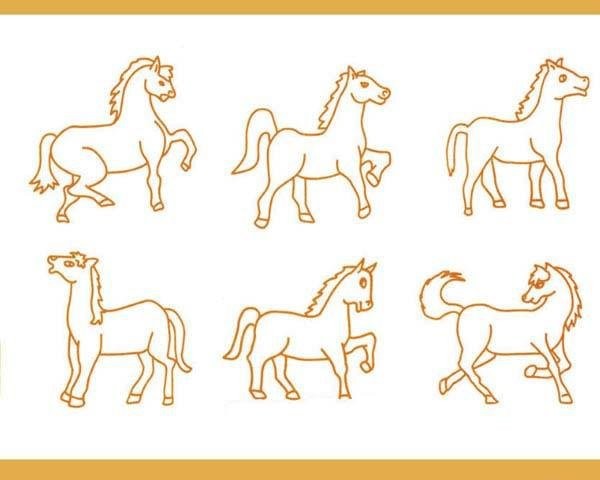 A complete collection of simple drawing pictures of horses in various forms