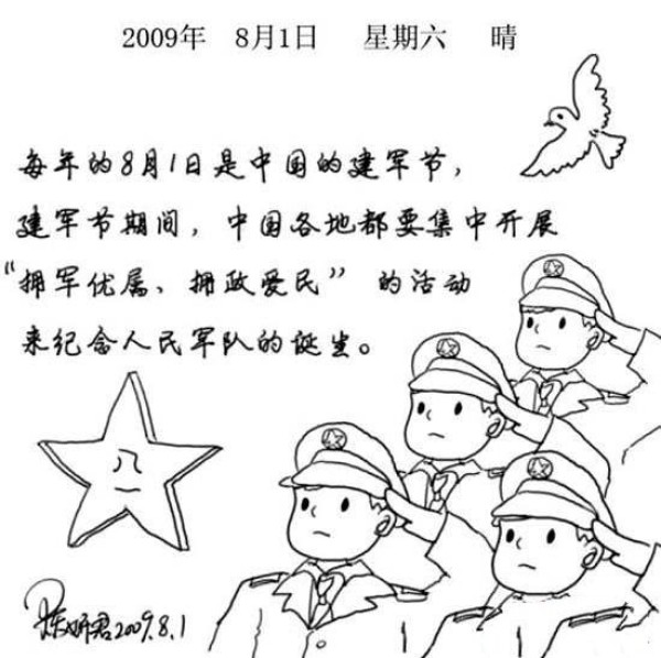 Primary school students' simple drawings with the theme of Army Day